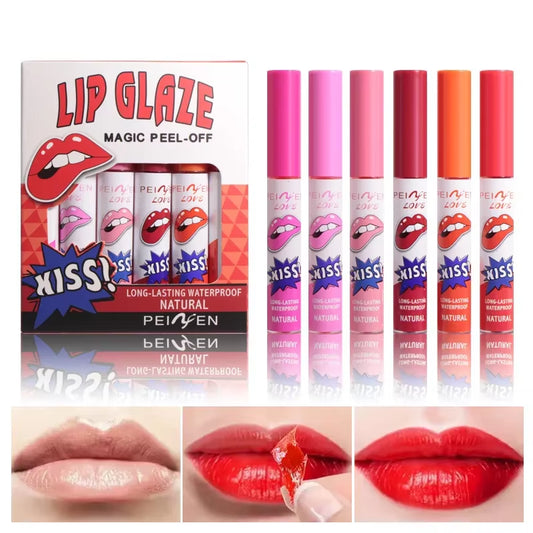 Tattoo Magic Color Lip Stain 6 Colors Lip Tint Long Lasting Waterproof Lipstick Sets for Women Peel off Colored Matte Sexy Color